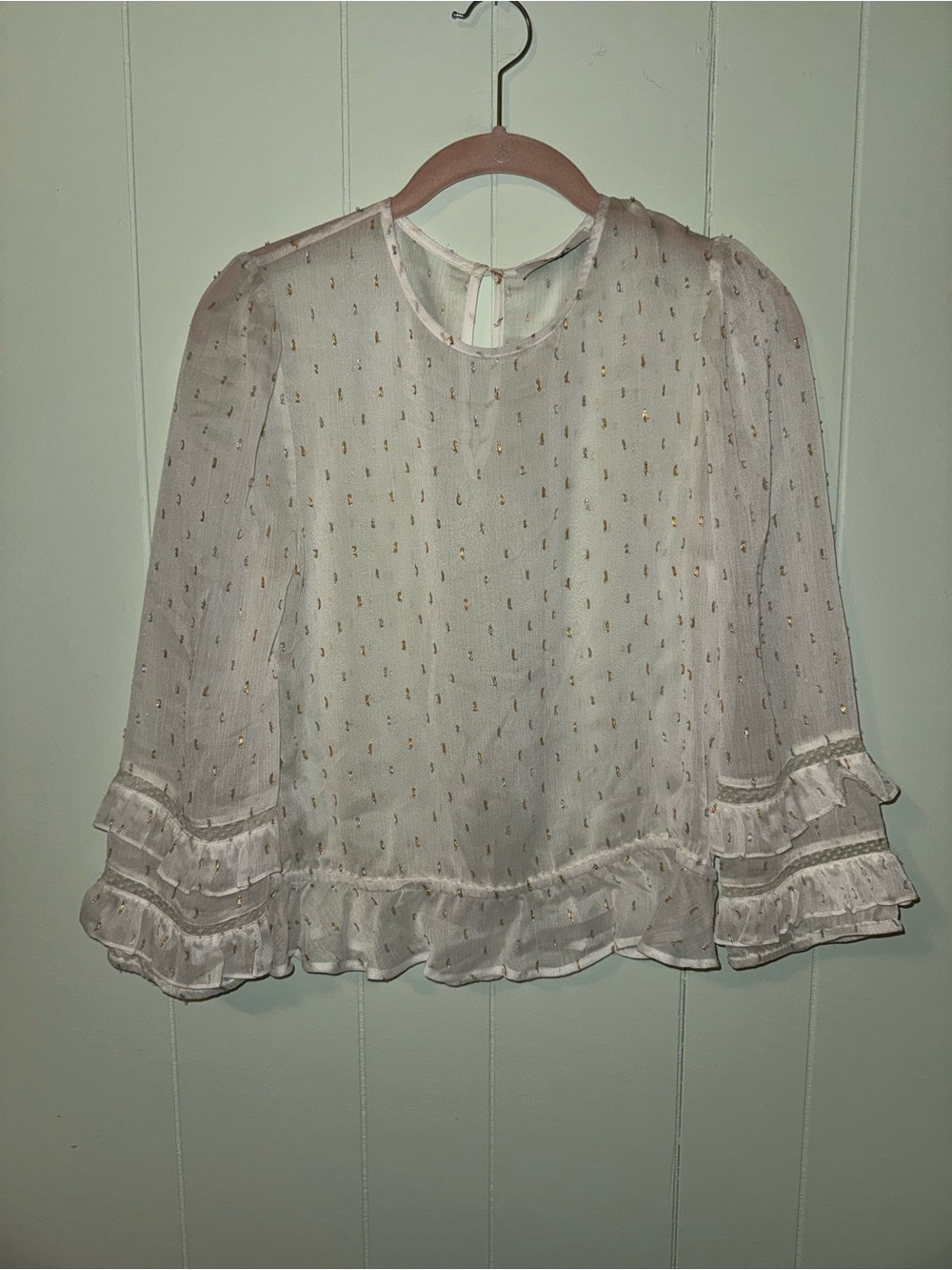 RO&DE Sheer White Ruffle Hem with Gold Dots